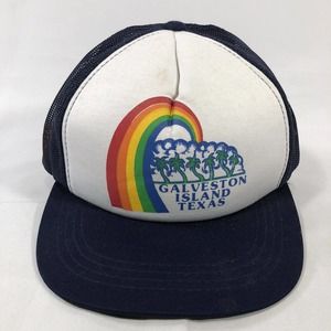 VTG Galveston Island Texas Trucker Mesh Cap Hat Snapback *BROKEN SNAPS 80s 90s